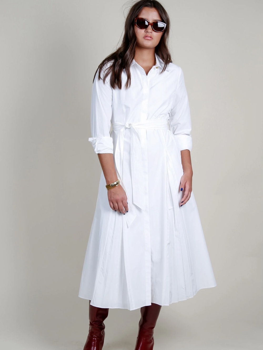 NWT Derek Lam 10 Crosby
Annette Long-Sleeve Pleated White Shirtdress SZ 8